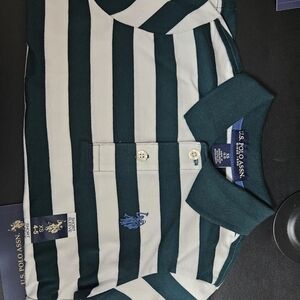 U.S. Polo Assn. Green and White Striped Boys Polo